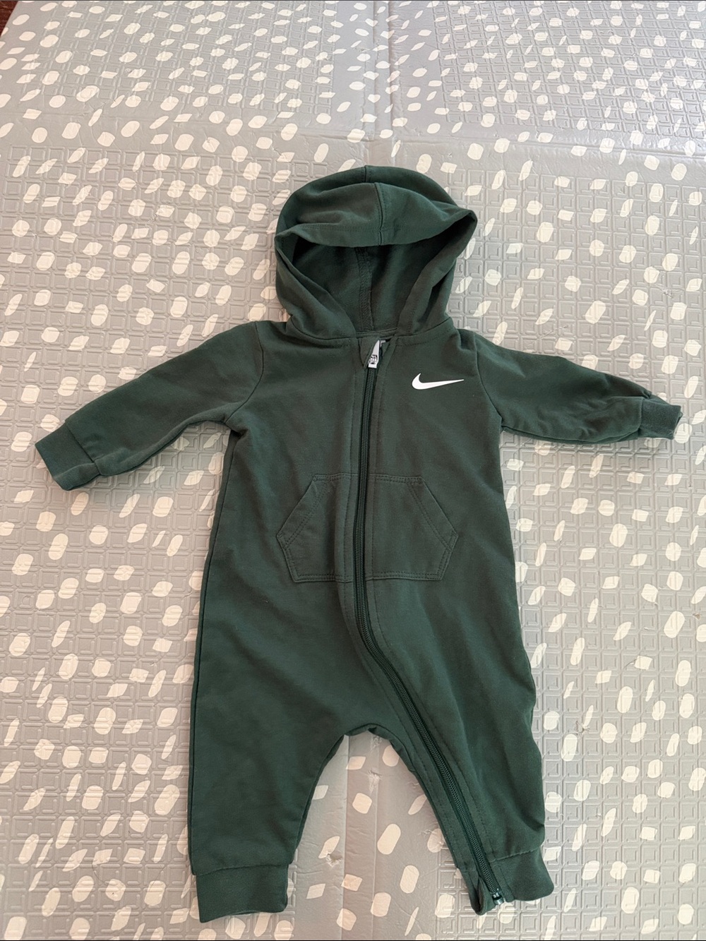 Nike Forest Green Hooded Baby One-Piece Bodysuit with White Swoosh